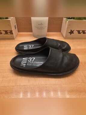 VIBAE Roma Leather Slip-On Mules Comfort Shoes Black Size 37